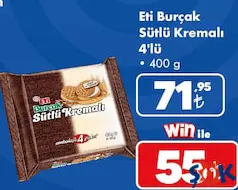 ETİ BURÇAK SÜTLÜ KREMALI BİSKÜVİ 4'LÜ fiyat ve kampanya bilgisi